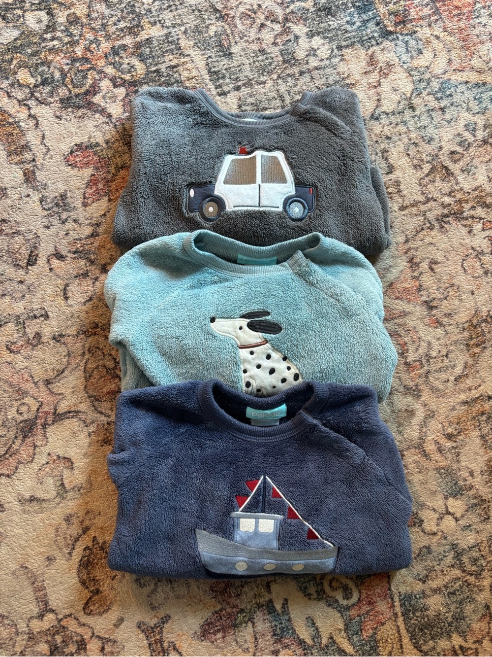 Children's Plush Navy, Teal & Gray Sweatshirt Set of 3 - pekkle